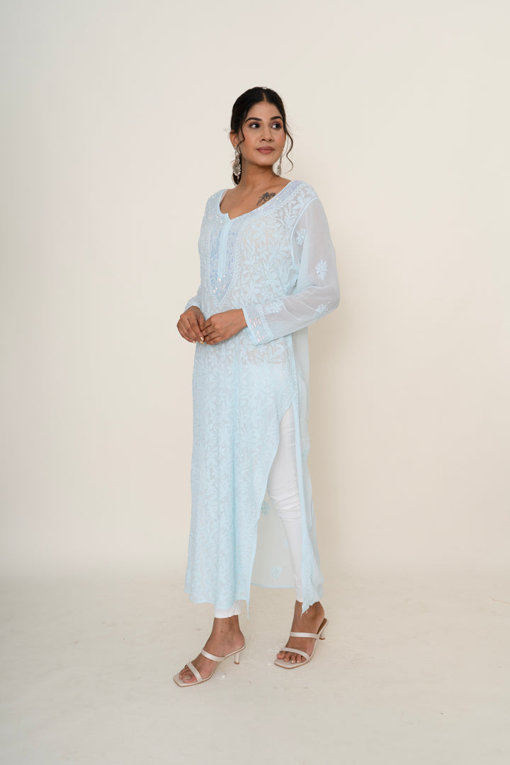 Blue chikankari long kurta