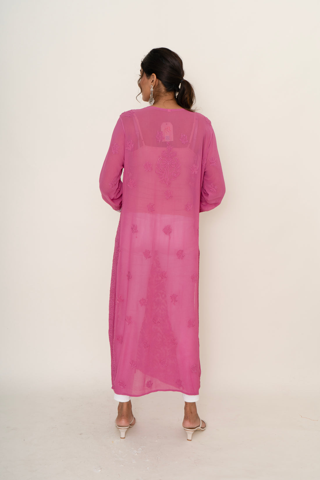 Pink chikankari long kurta