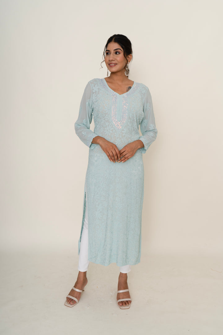 Blue chikankari kurta