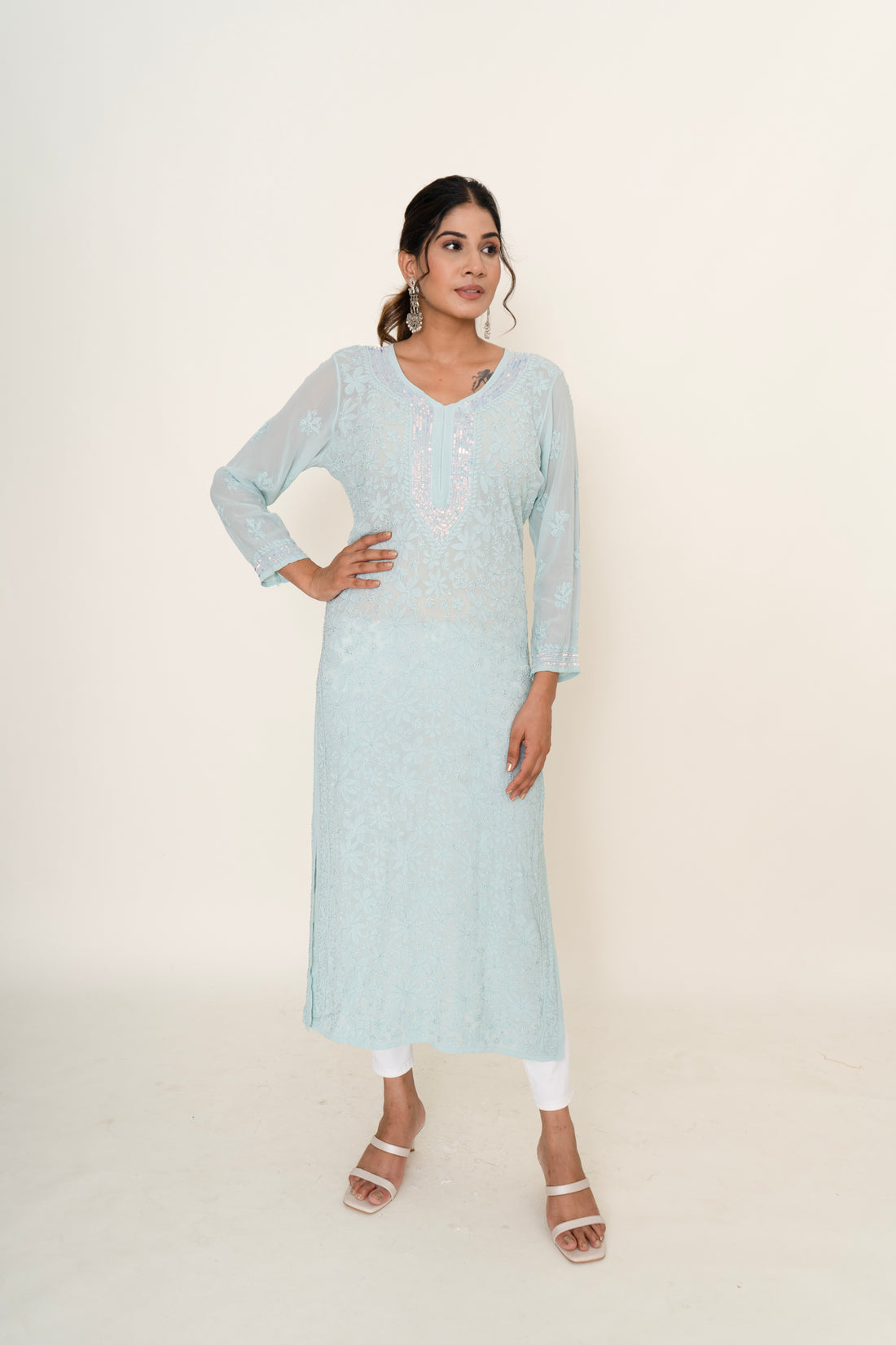 Blue chikankari kurta