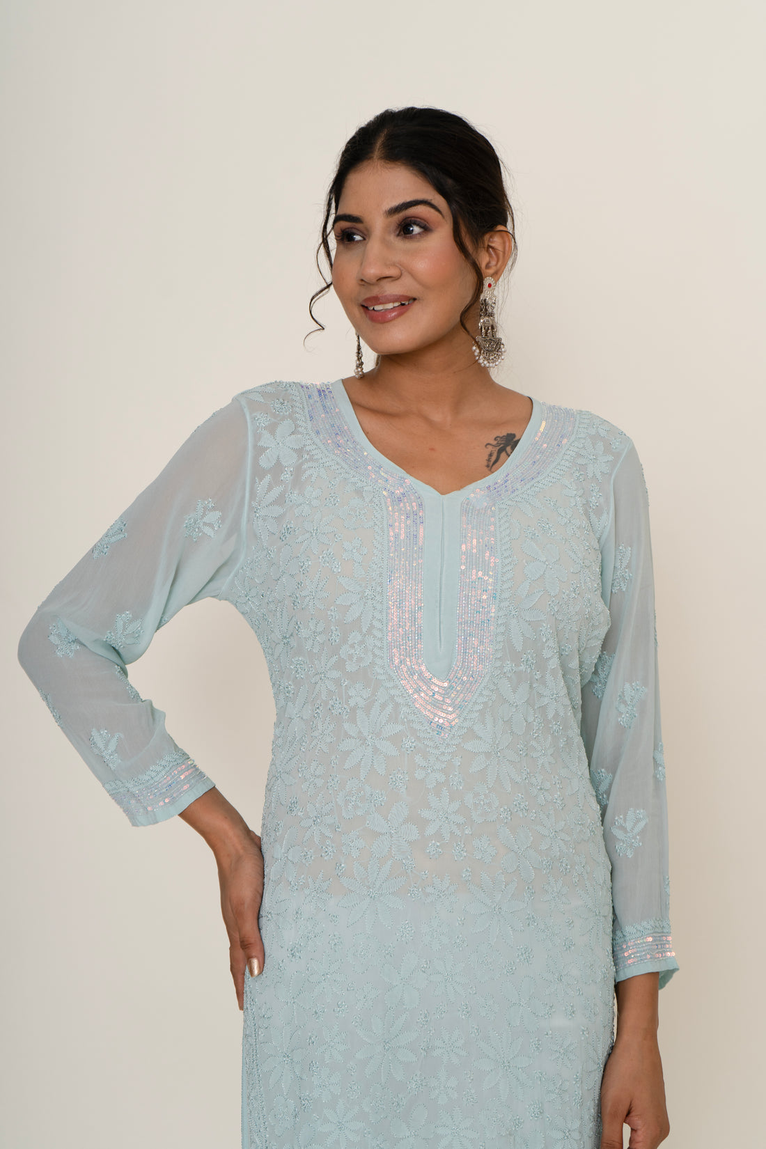 Blue chikankari kurta