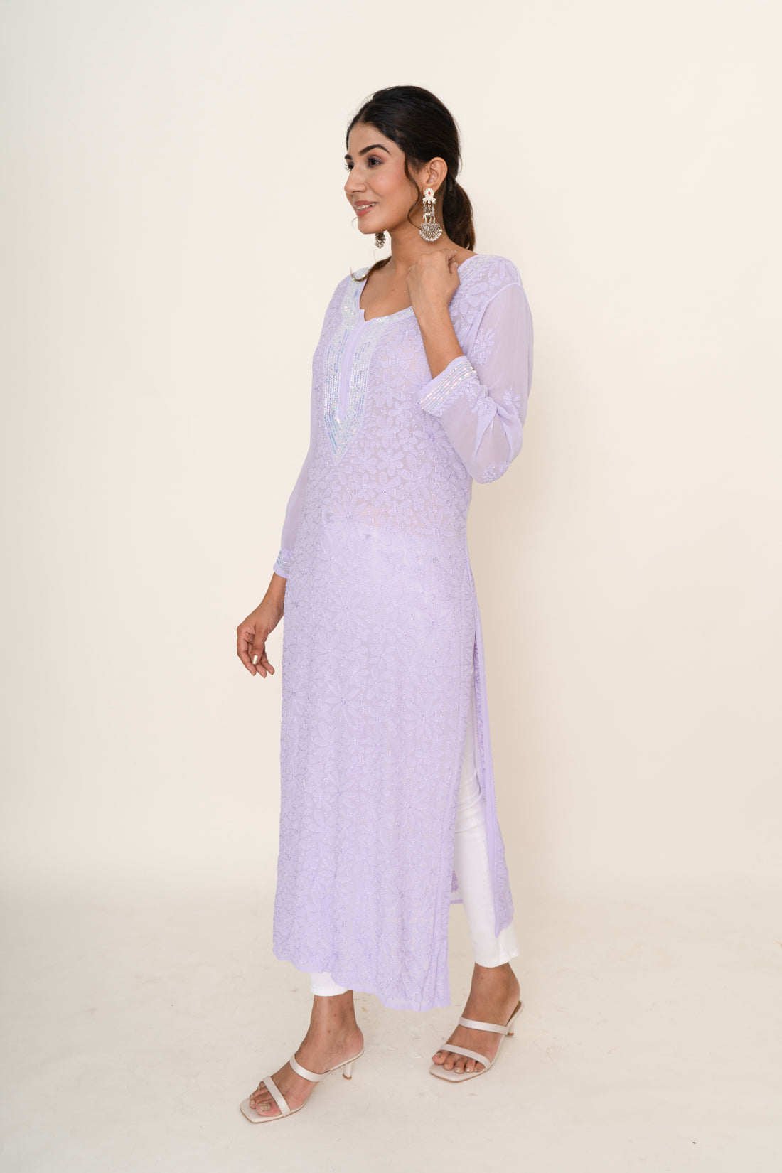 Lavender chikankari long kurta