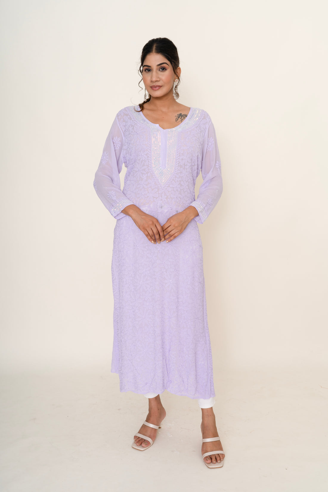 Lavender chikankari long kurta