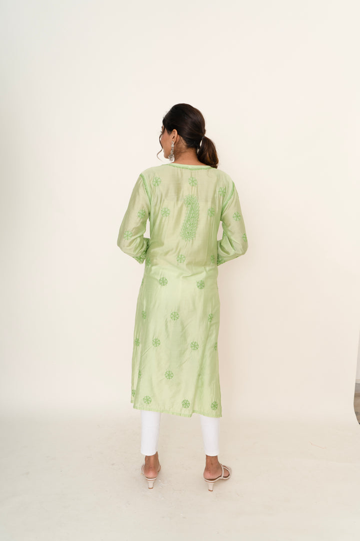 Green chikankari long kurta