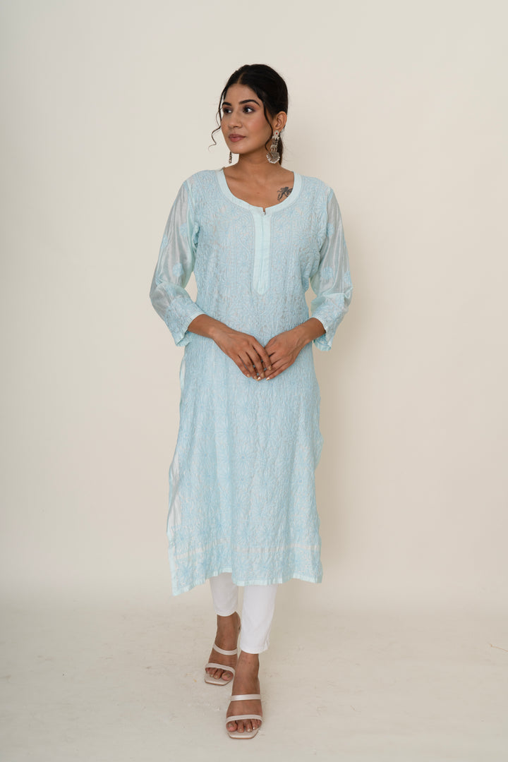 Light Blue chikankari long kurta