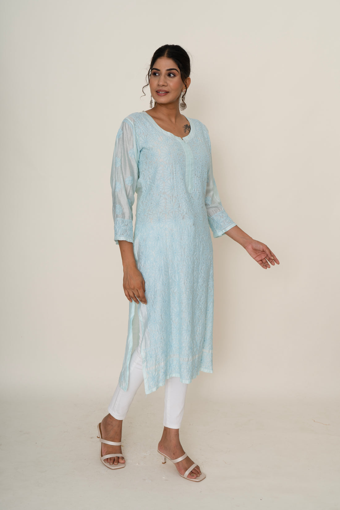 Light Blue chikankari long kurta