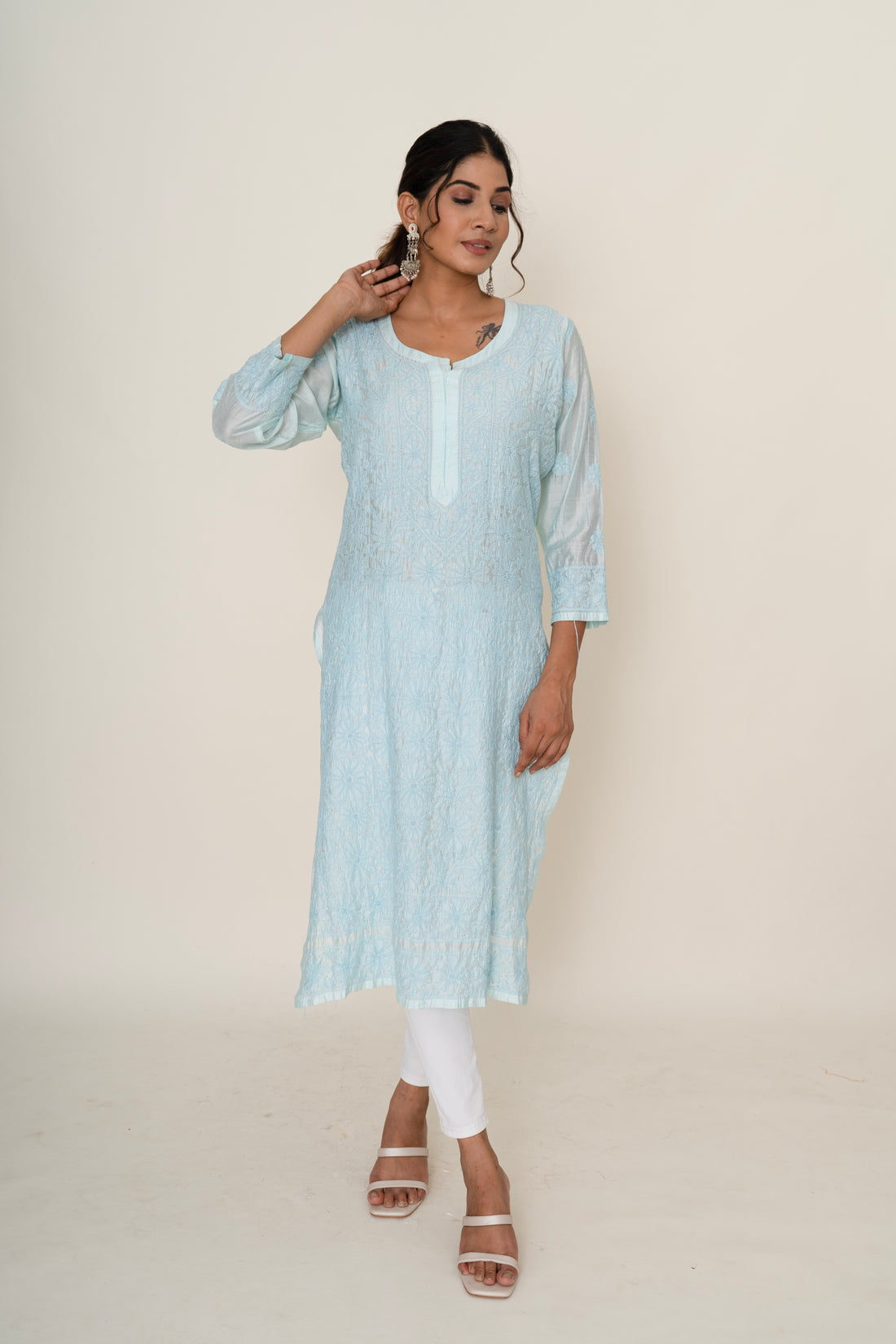 Light Blue chikankari long kurta