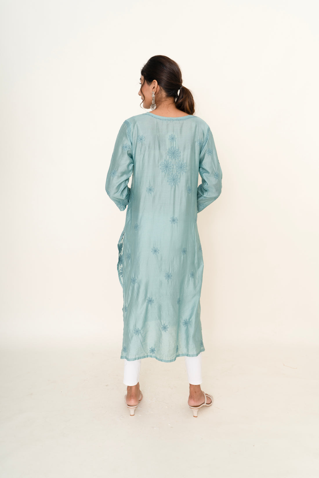 Blue chikankari long kurta