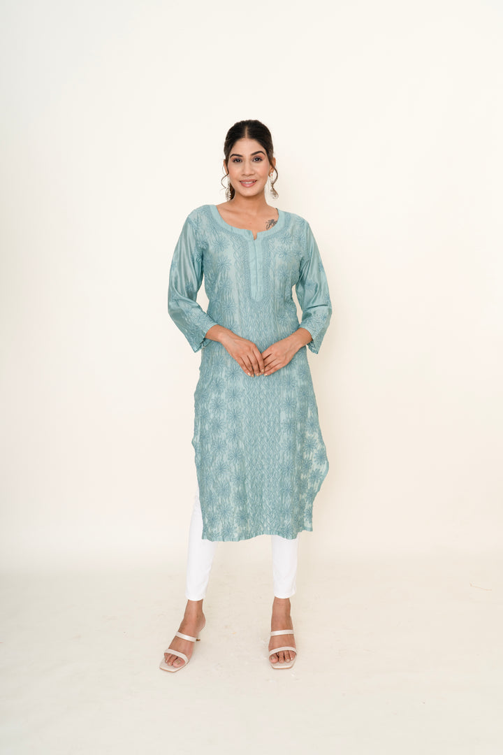 Blue chikankari long kurta