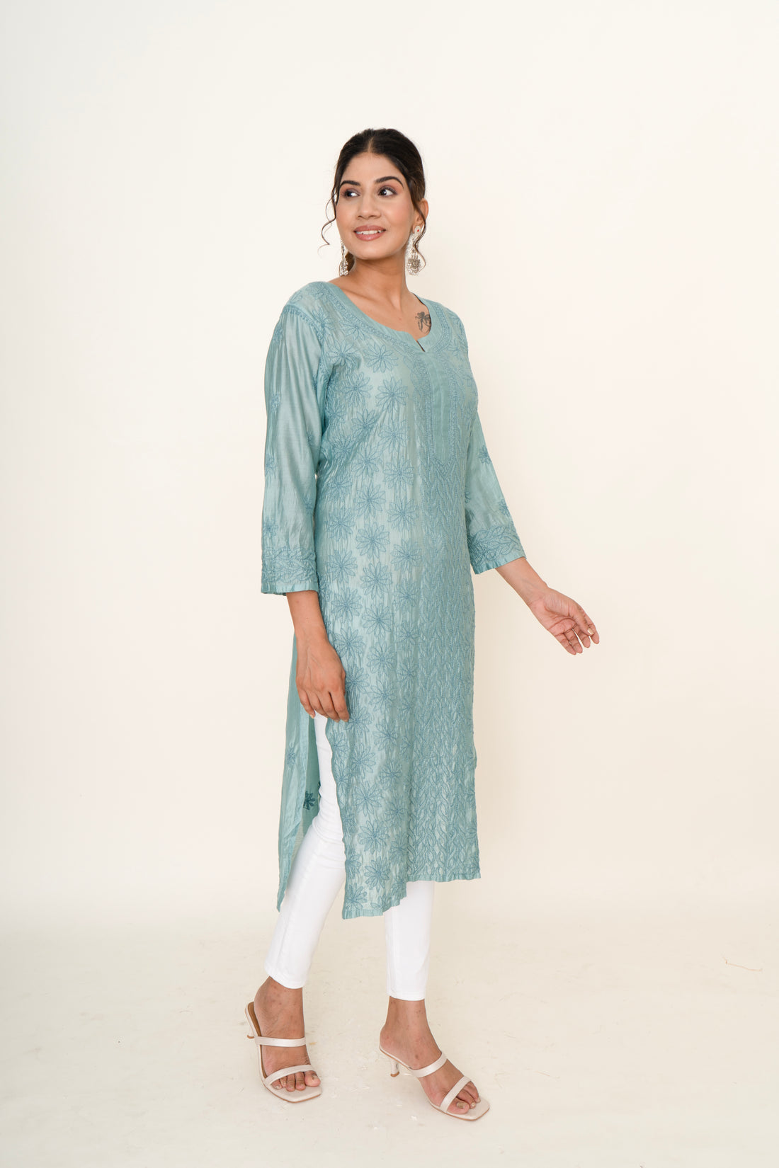 Blue chikankari long kurta