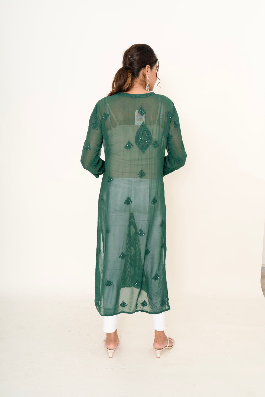 Green chikankari long kurta