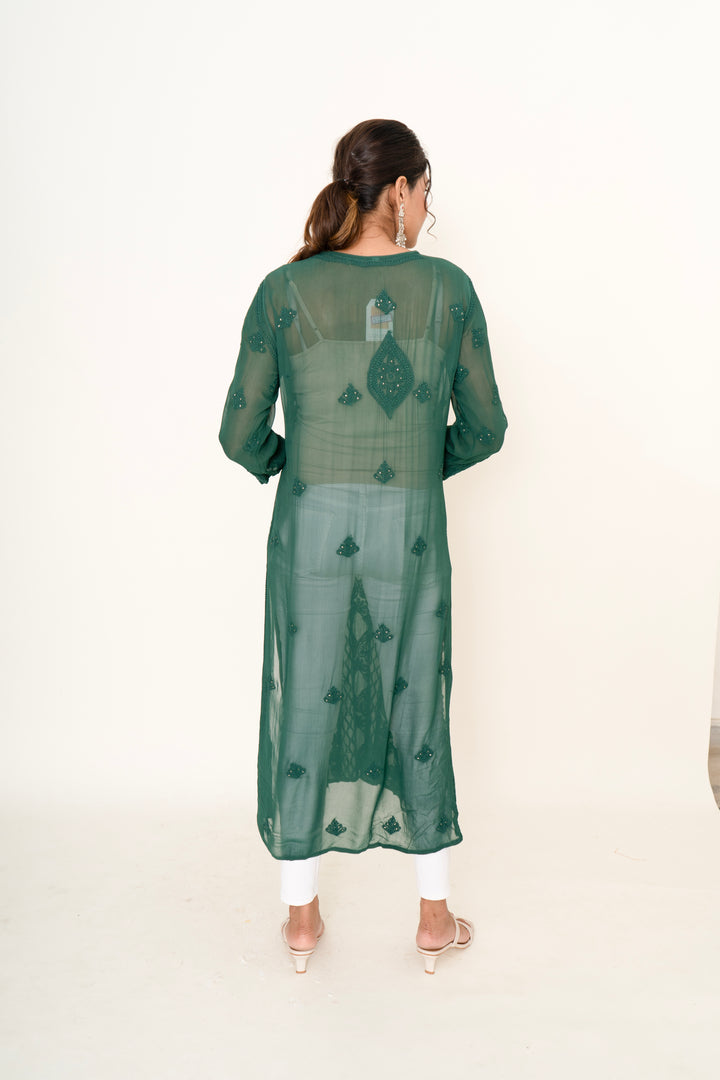 Green chikankari long kurta