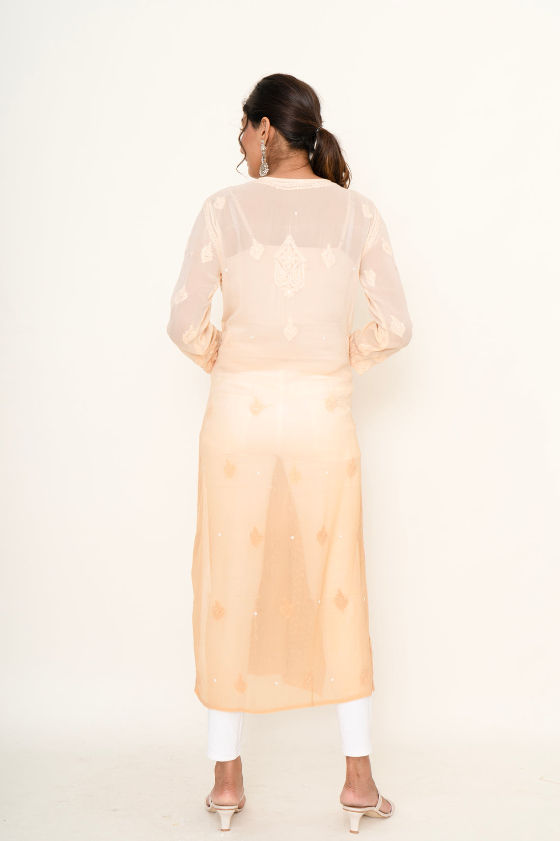 Peach water sequin line work kurta