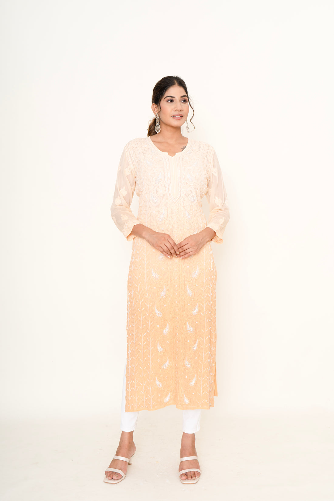 Peach water sequin line work kurta