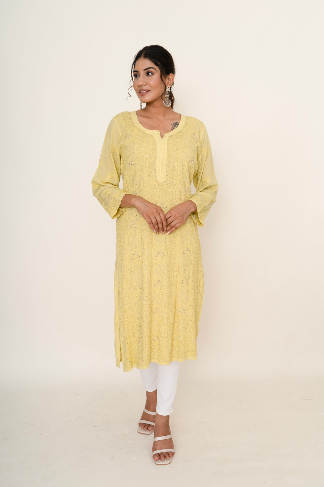 Yellow chikankari kurta