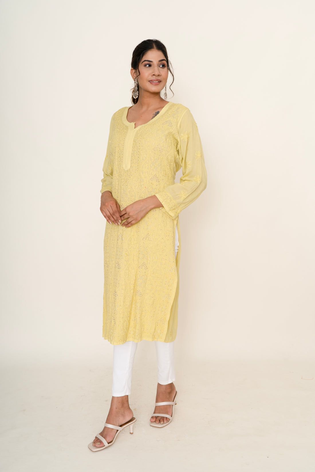 Yellow chikankari kurta