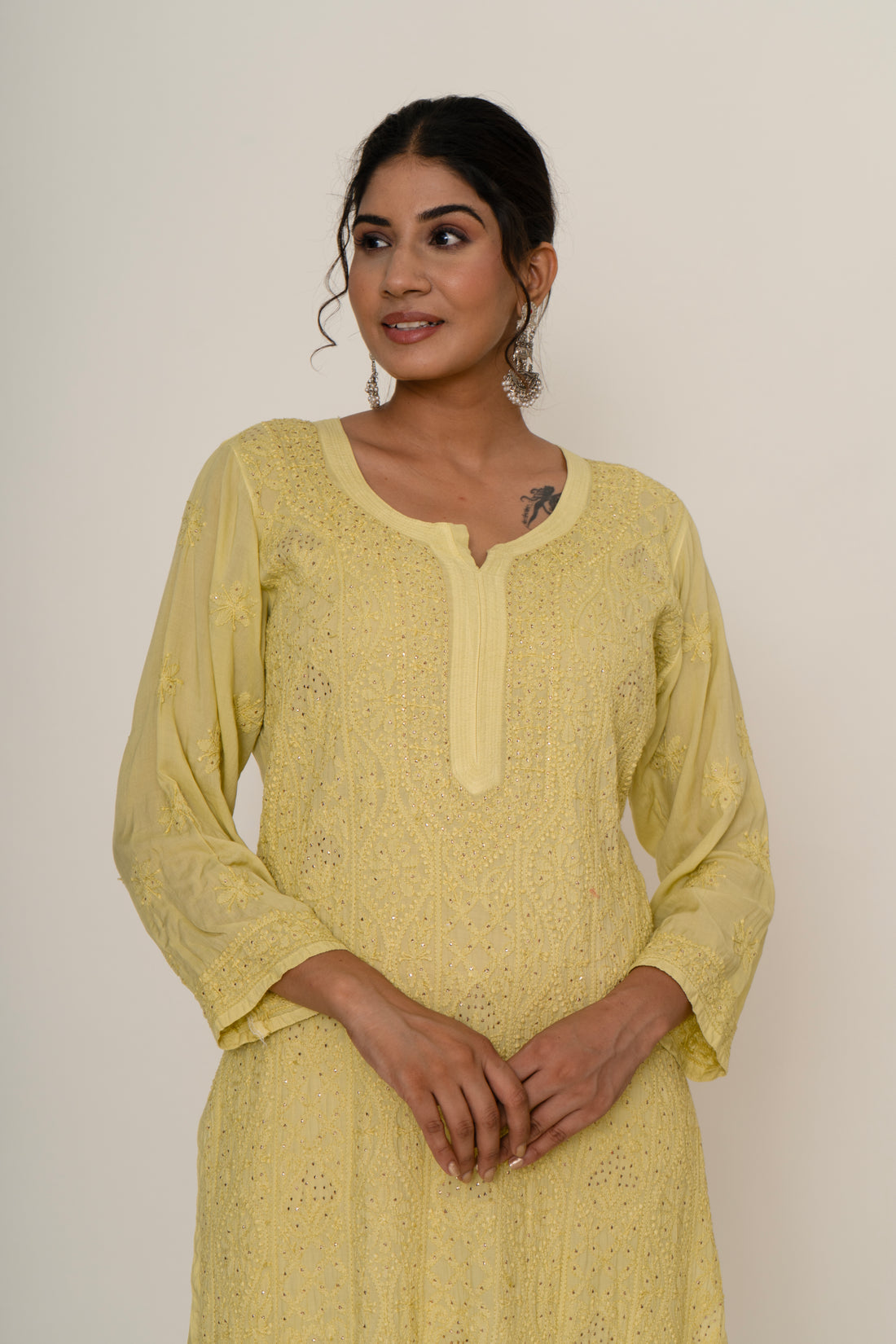 Yellow chikankari kurta