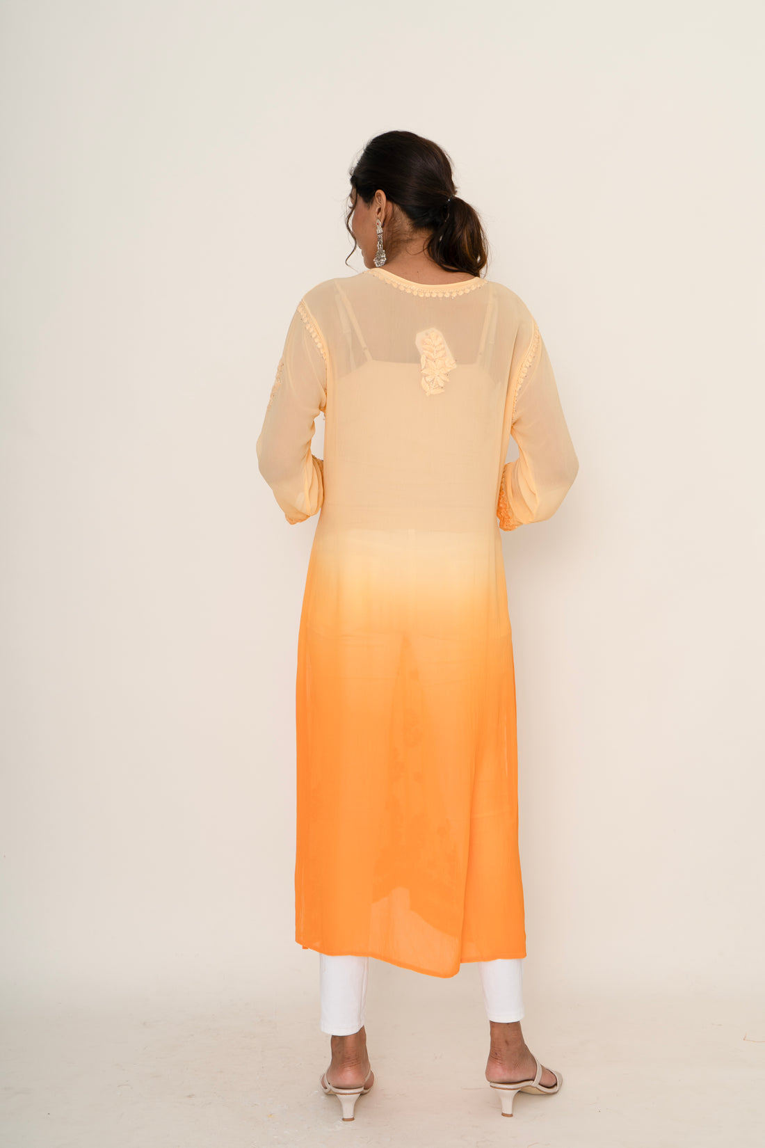 Ombre orange chikankari kurta