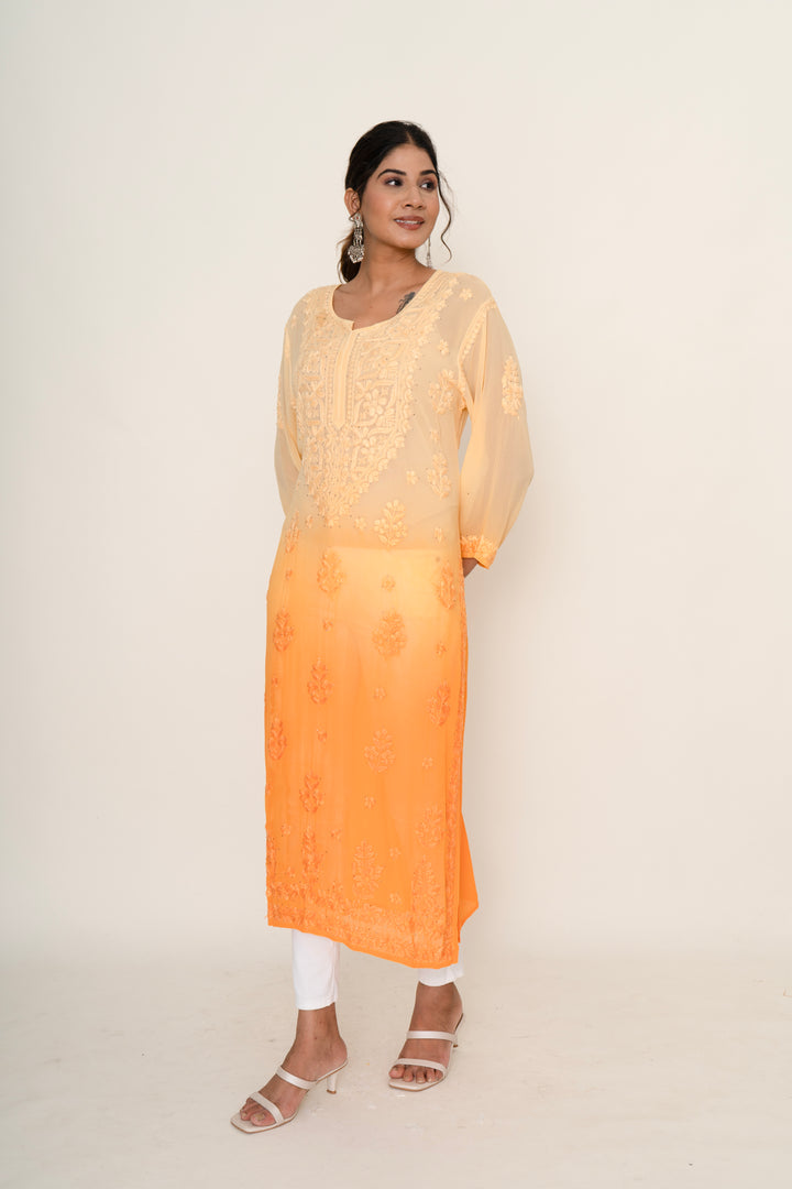 Ombre orange chikankari kurta