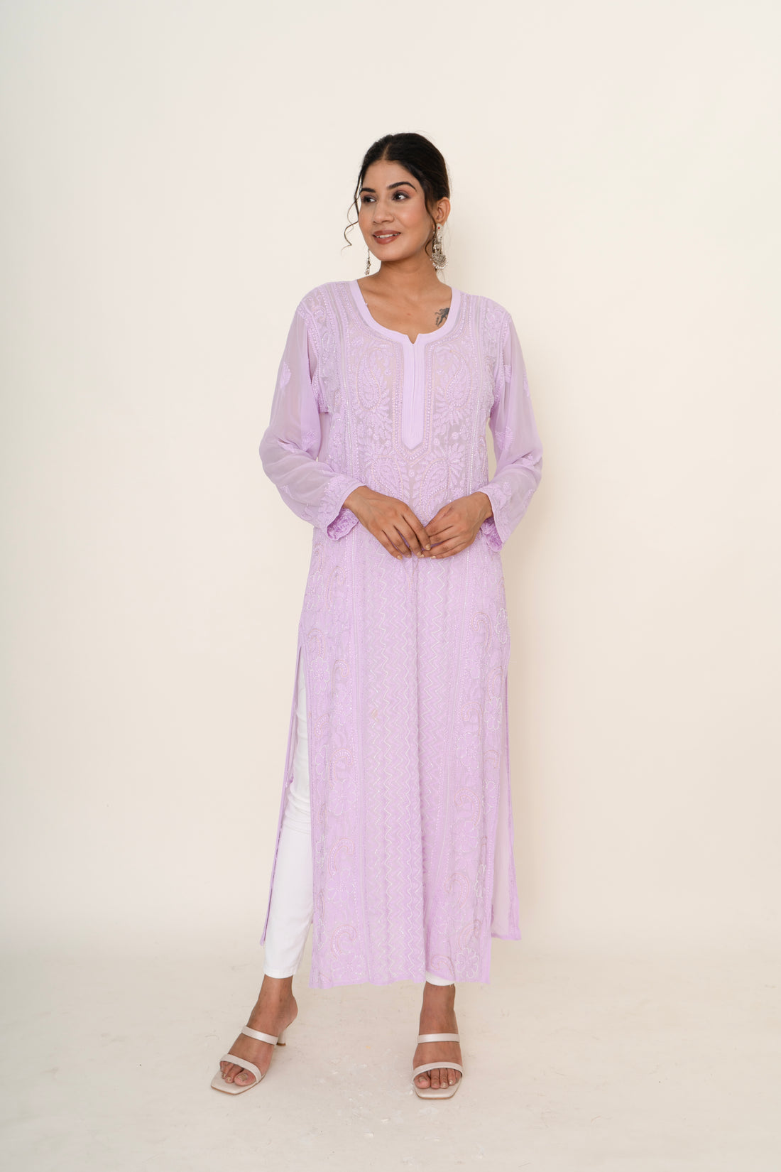 Lavender water sequin line work kurta