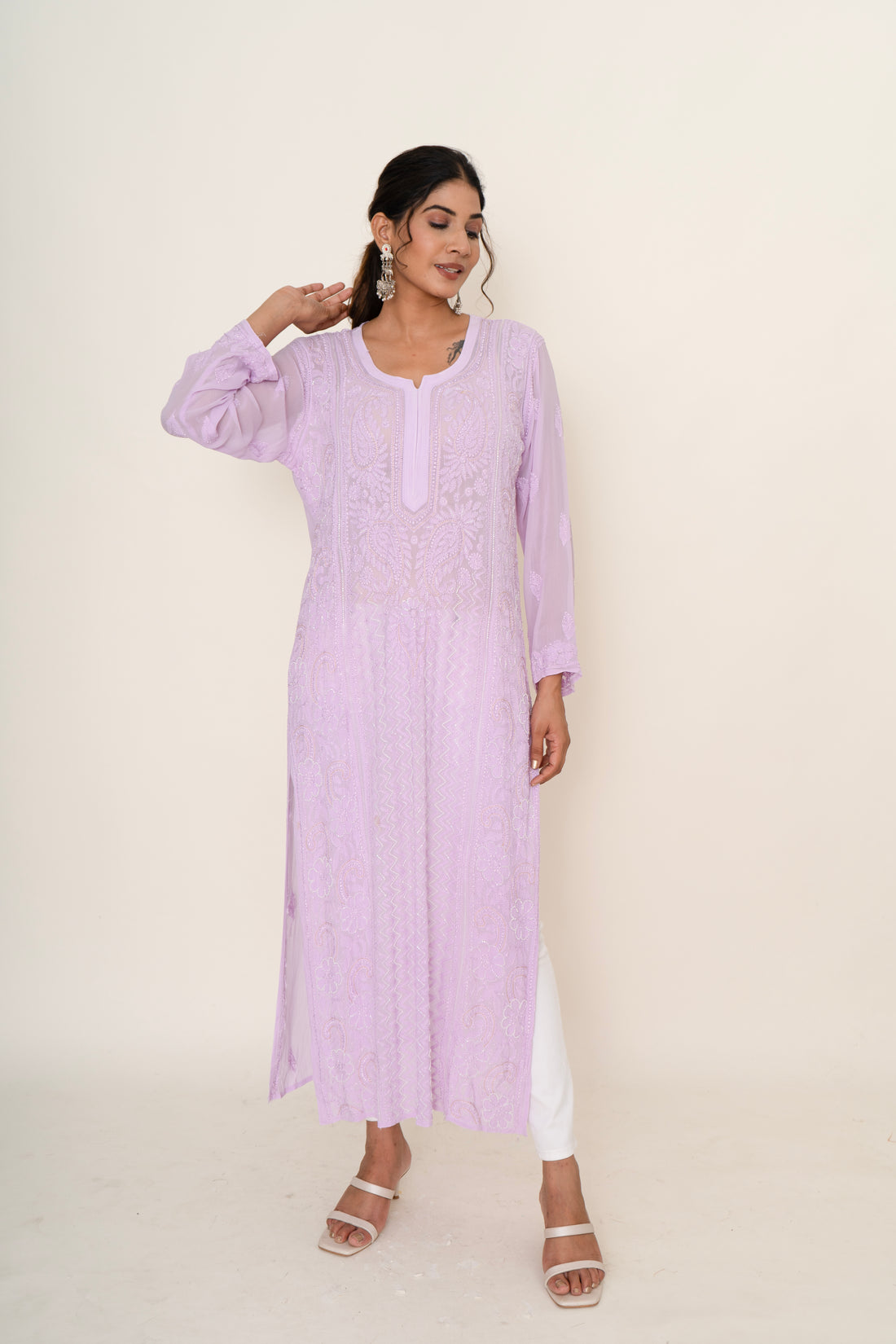 Lavender water sequin line work kurta