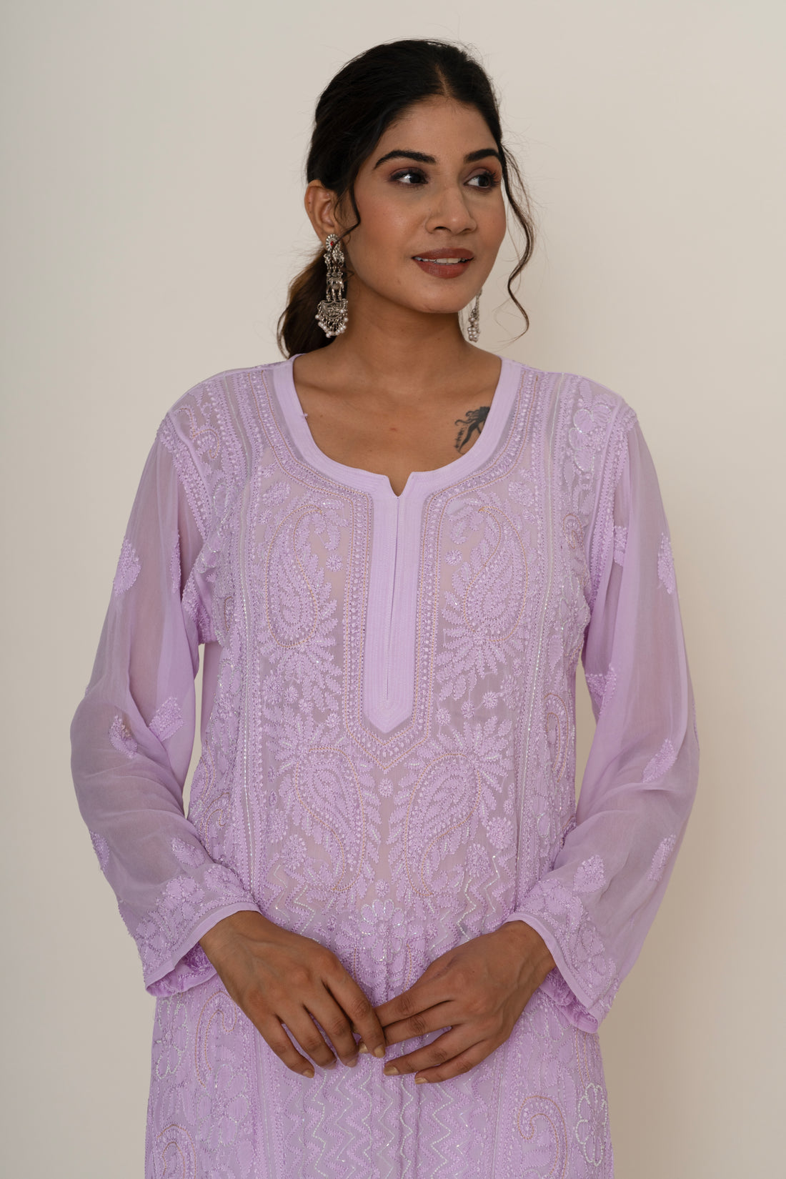 Lavender water sequin line work kurta