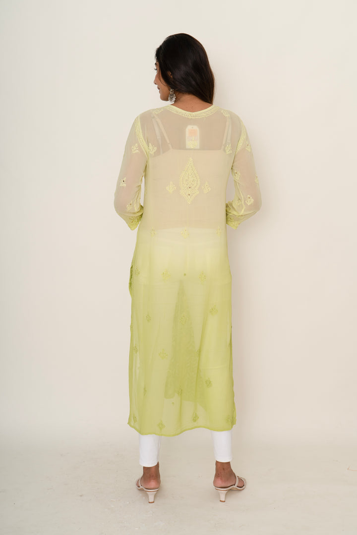 Ombre yellow chikankari long kurta