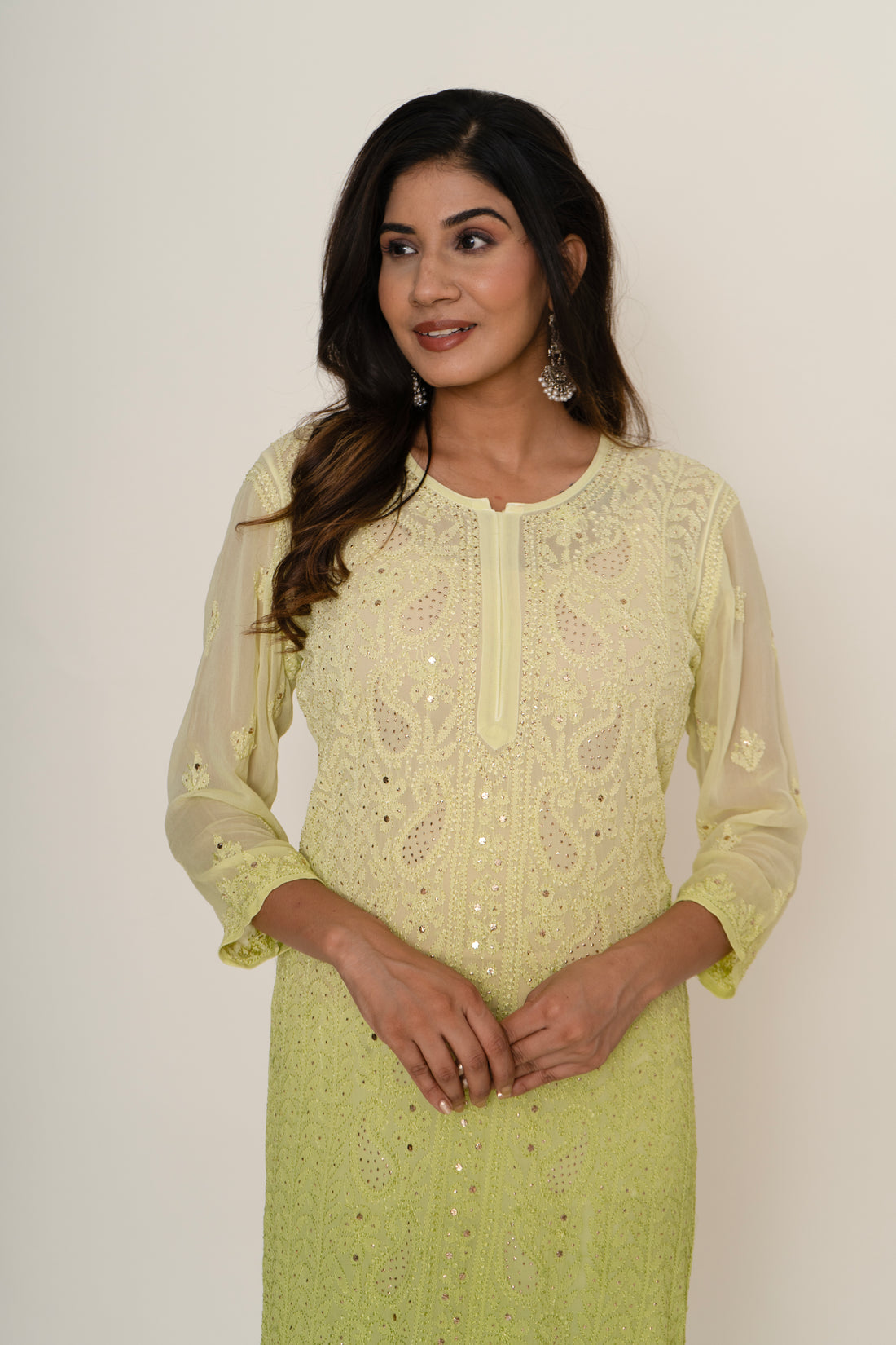 Ombre yellow chikankari long kurta