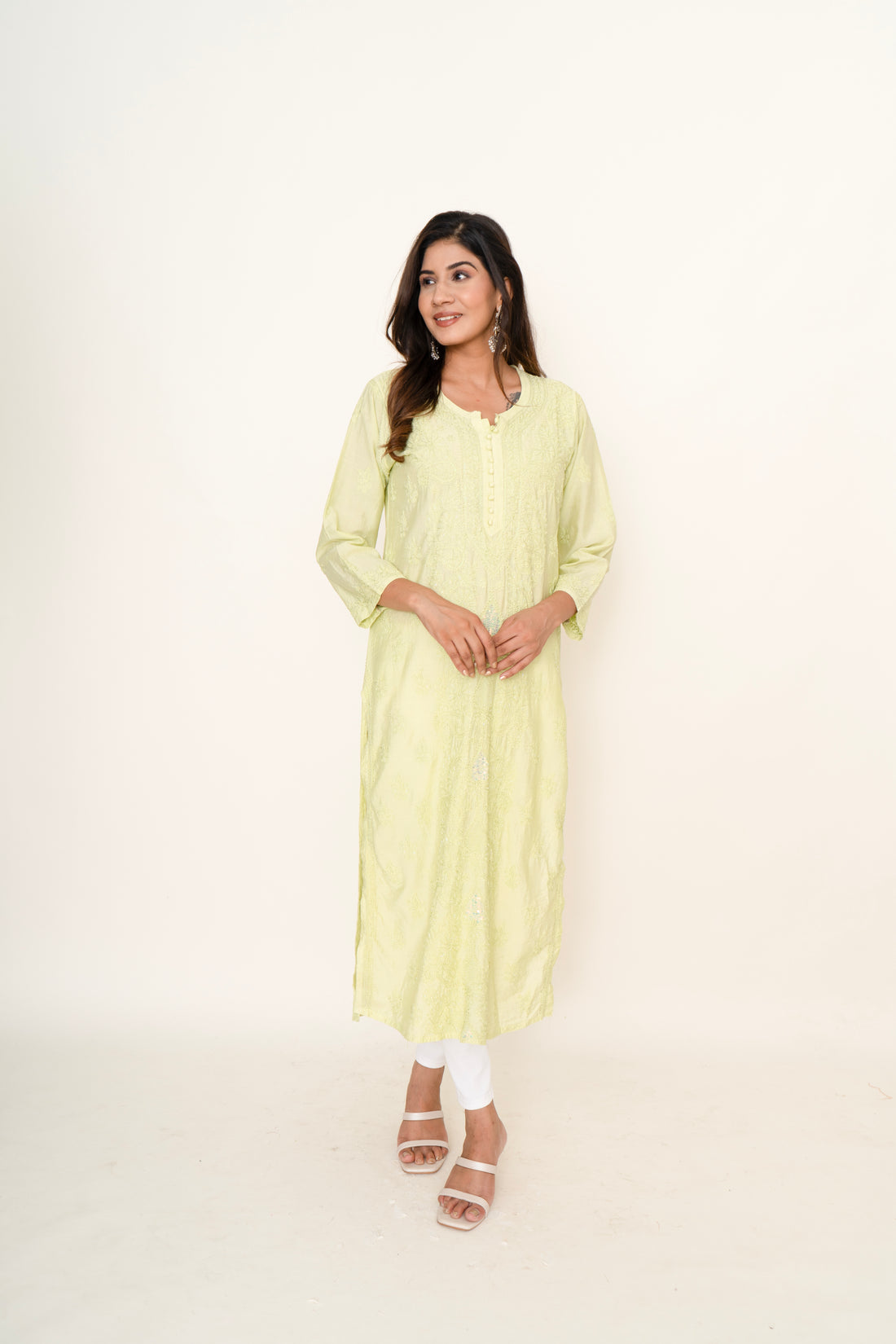 Yellow chikankari long kurta