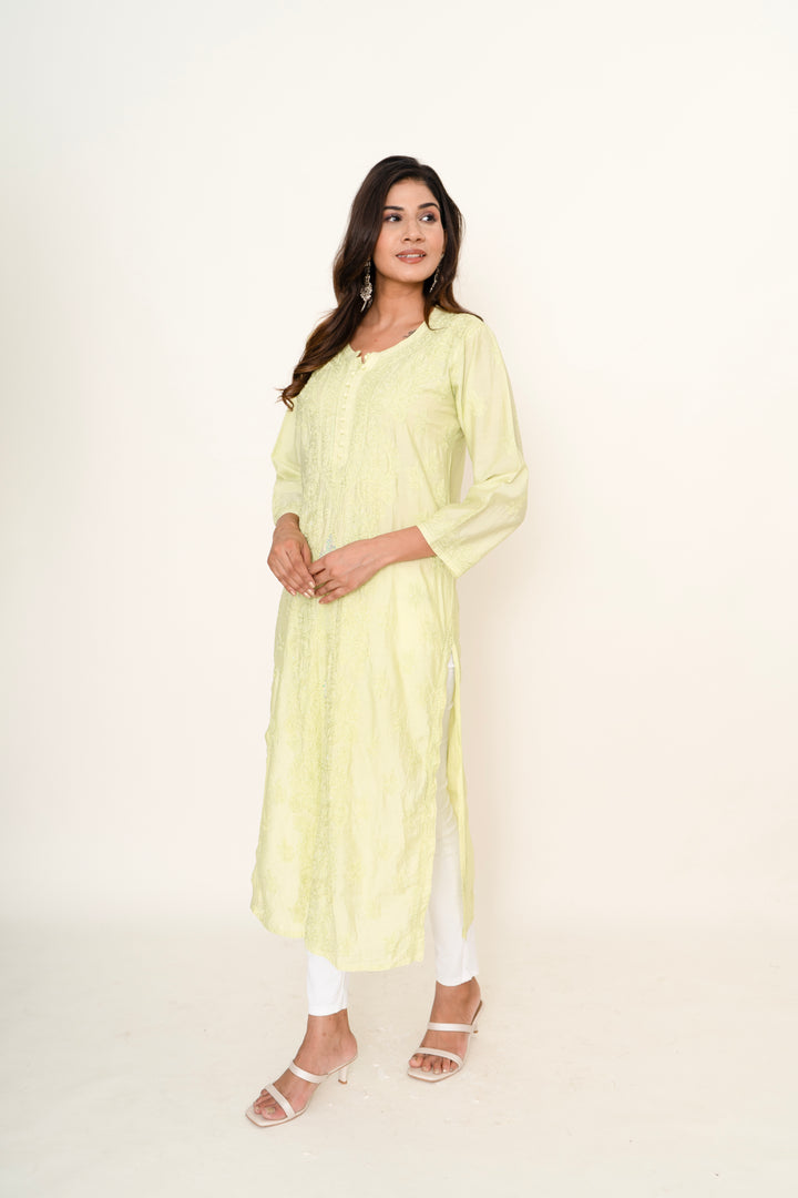 Yellow chikankari long kurta