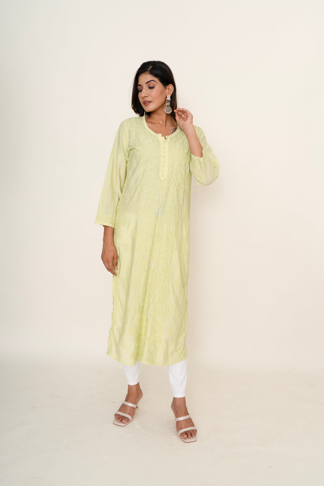 Yellow chikankari long kurta