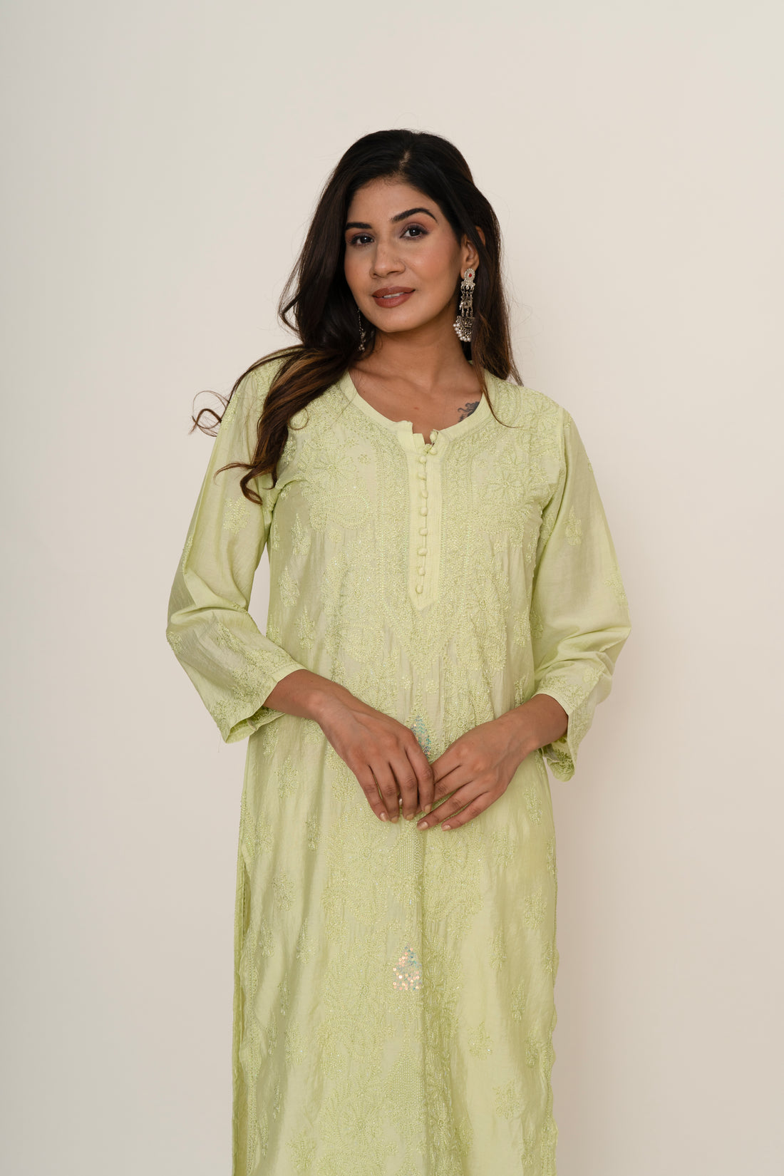 Yellow chikankari long kurta