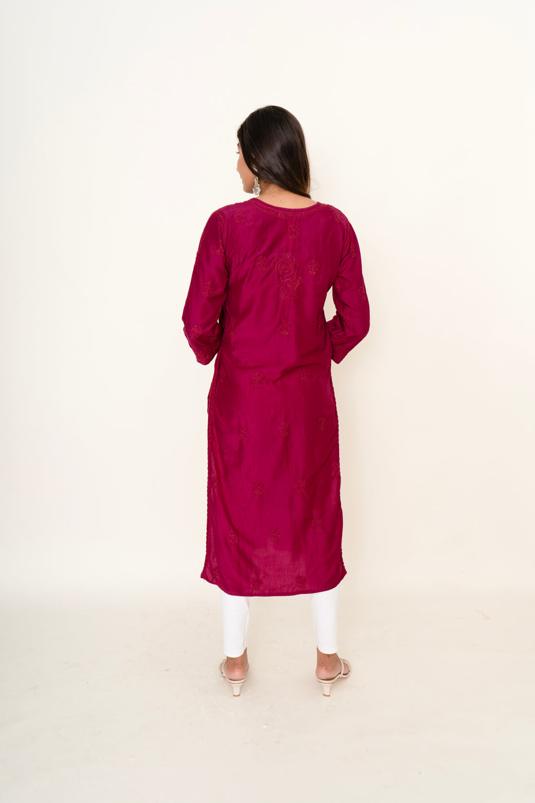 Wine chikankari long kurta