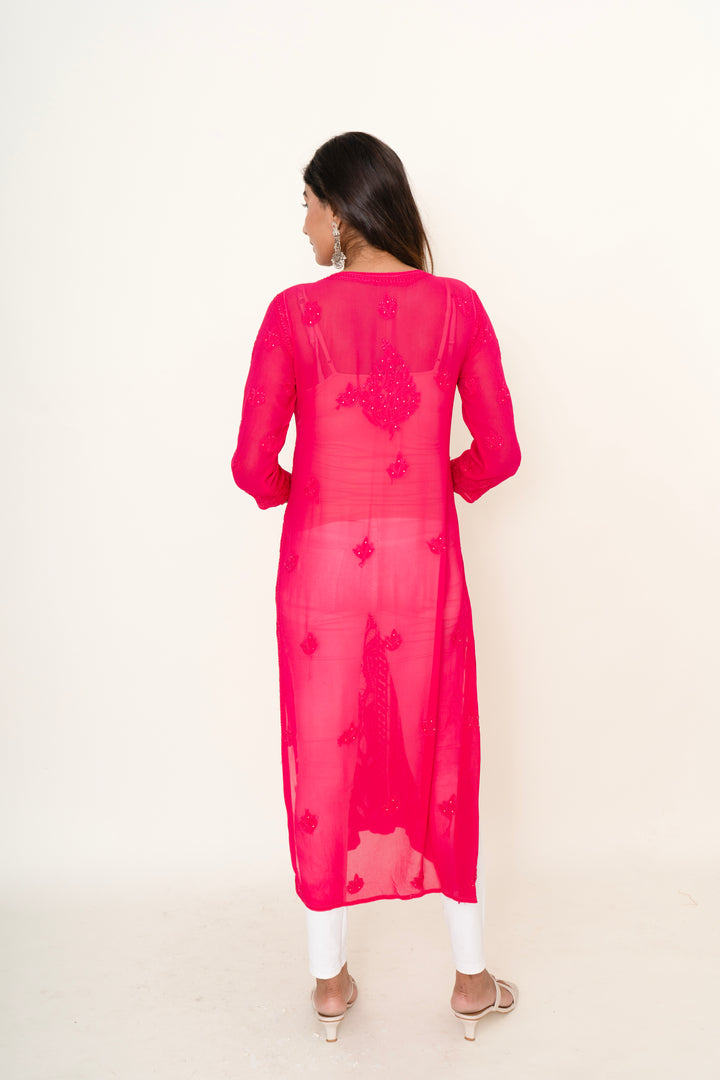 Magenta pink chikankari longkurta