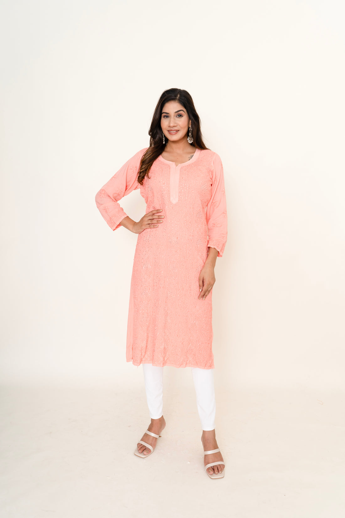 Pink chikankari kurta