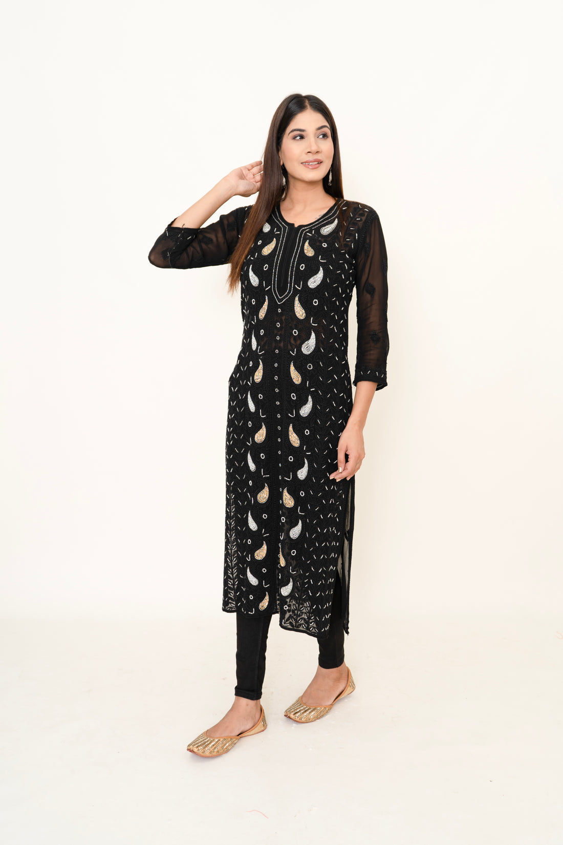 Black chikankari long kurta