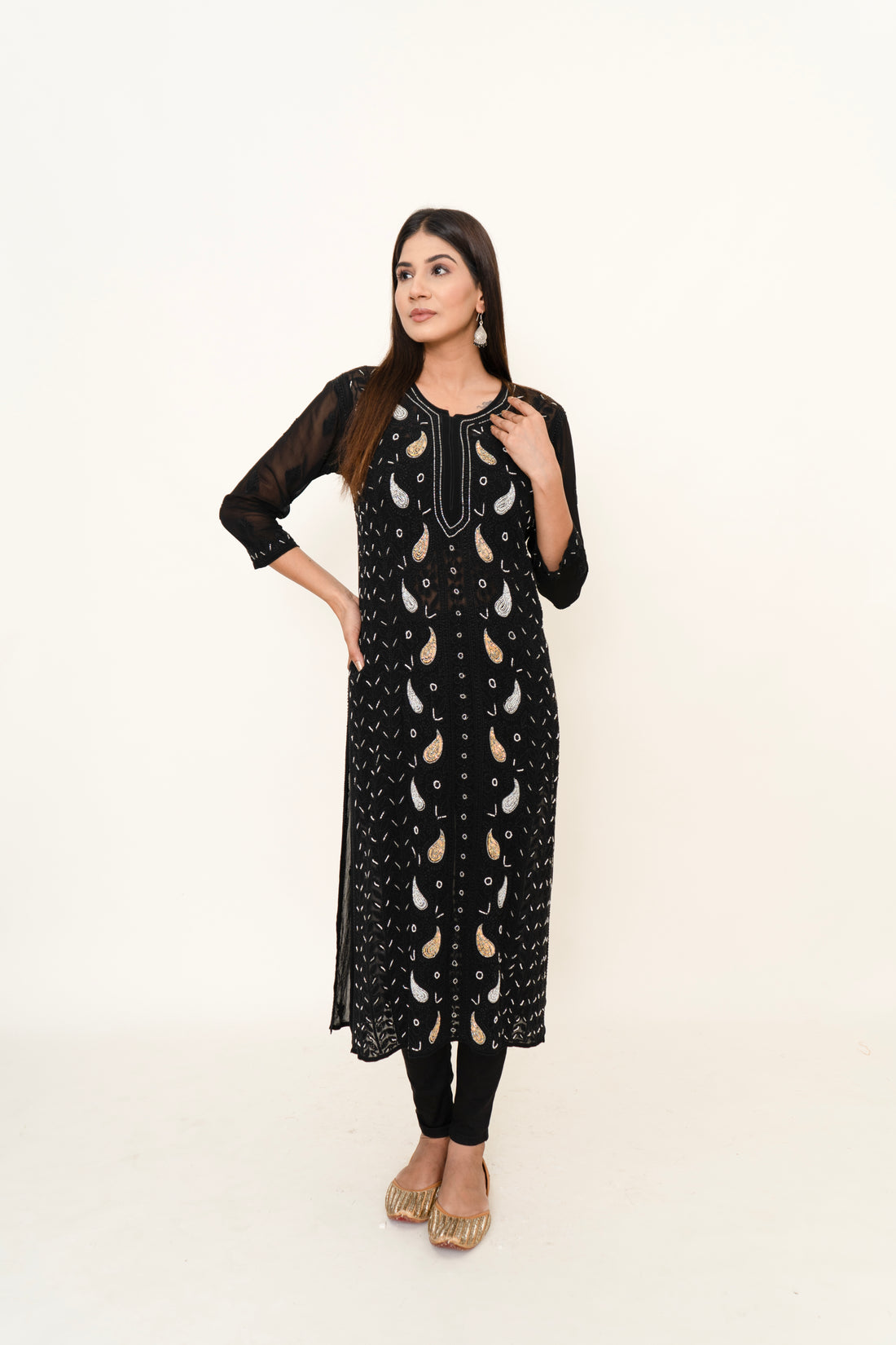 Black chikankari long kurta