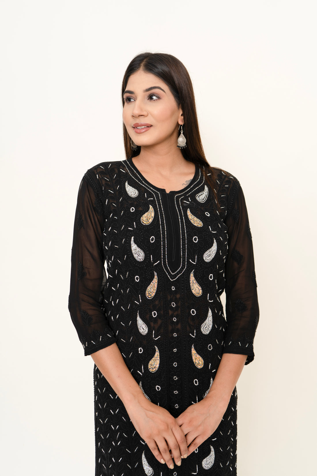 Black chikankari long kurta