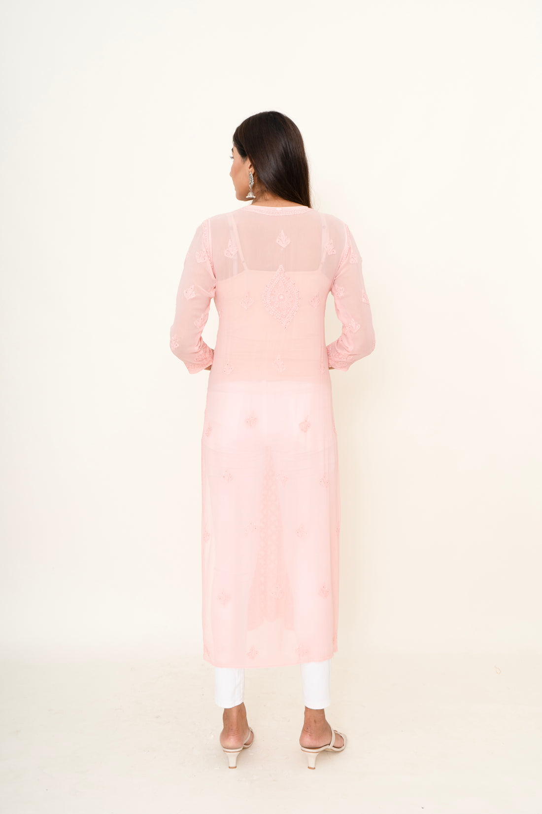 Baby pink Chikankari long kurta