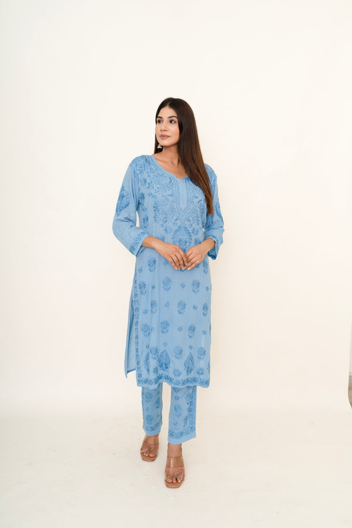 Blue chikankari co-ord set