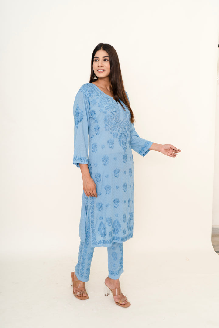 Blue chikankari co-ord set