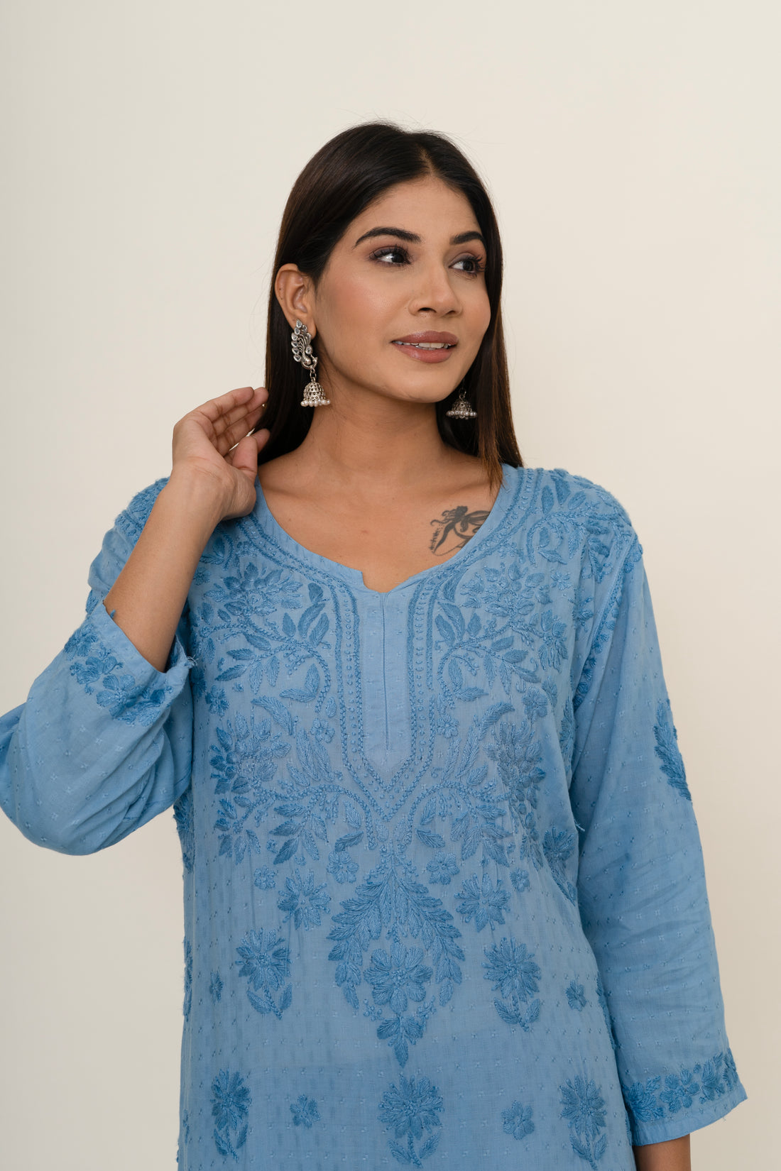 Blue chikankari co-ord set