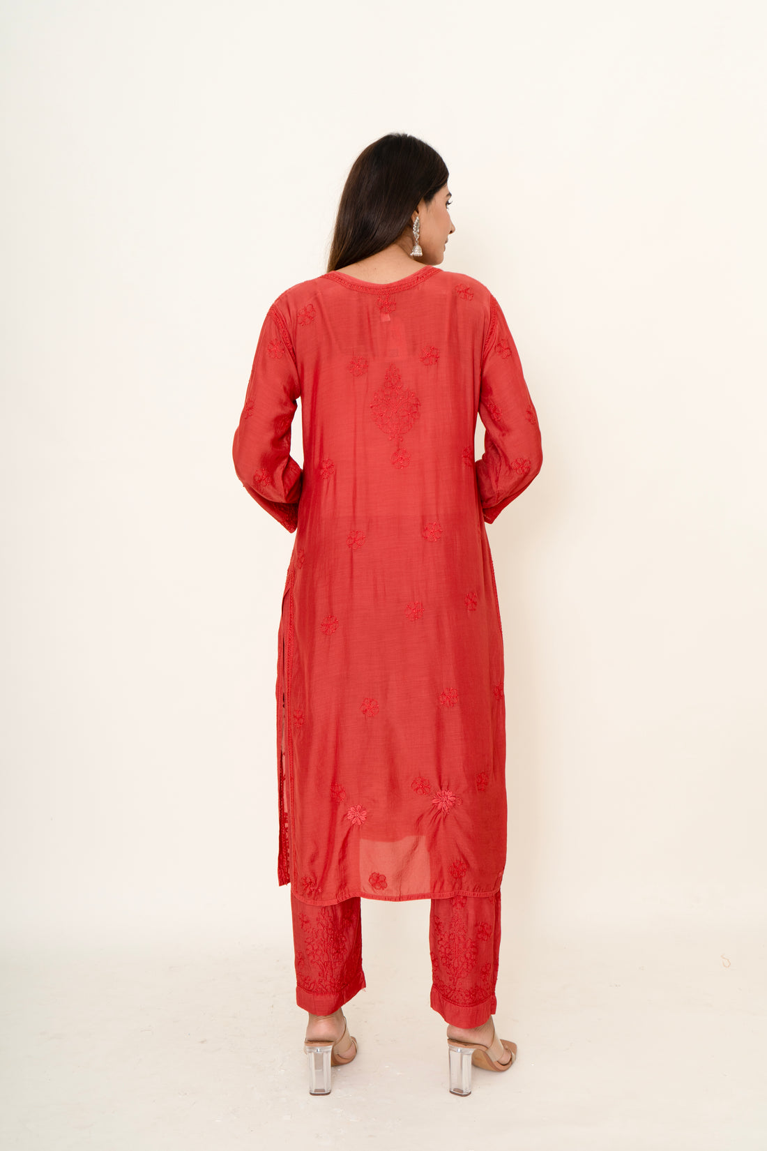 Red chikankari co-ord set