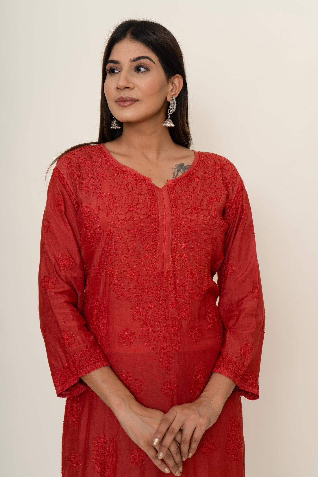 Red chikankari co-ord set