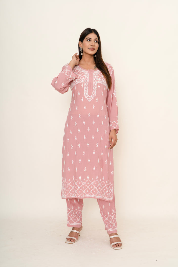 Pink chikankari co-ord set