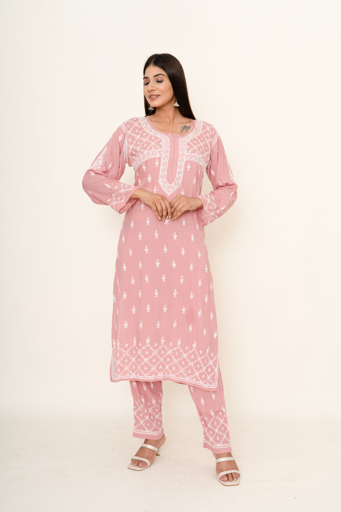 Pink chikankari co-ord set