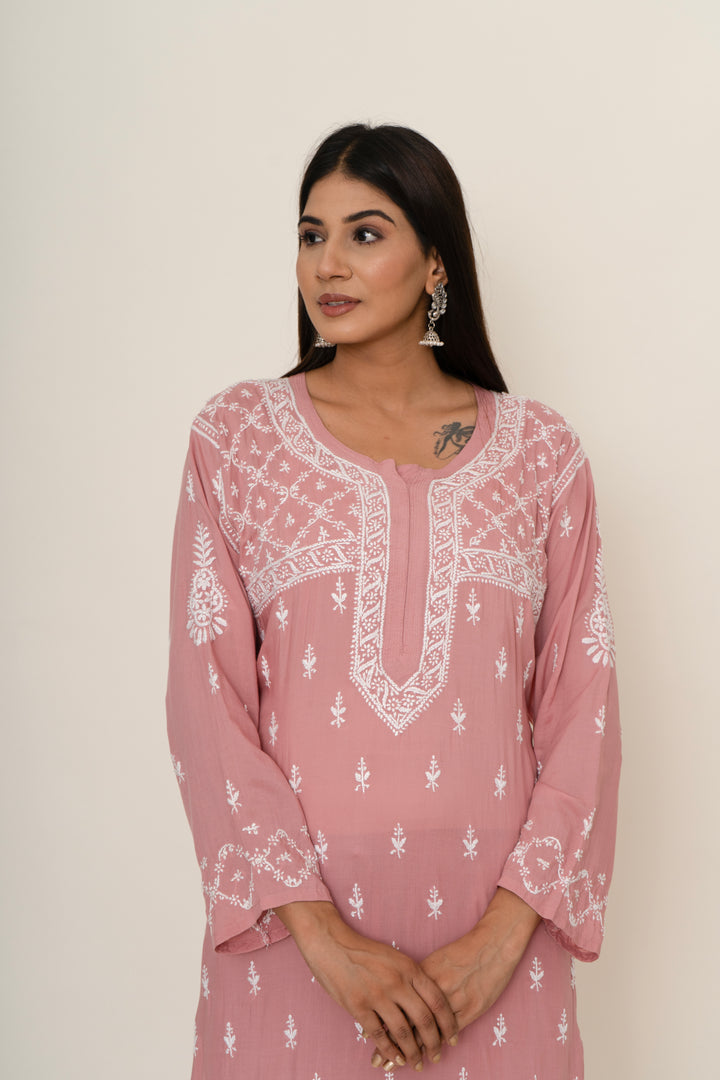 Pink chikankari co-ord set