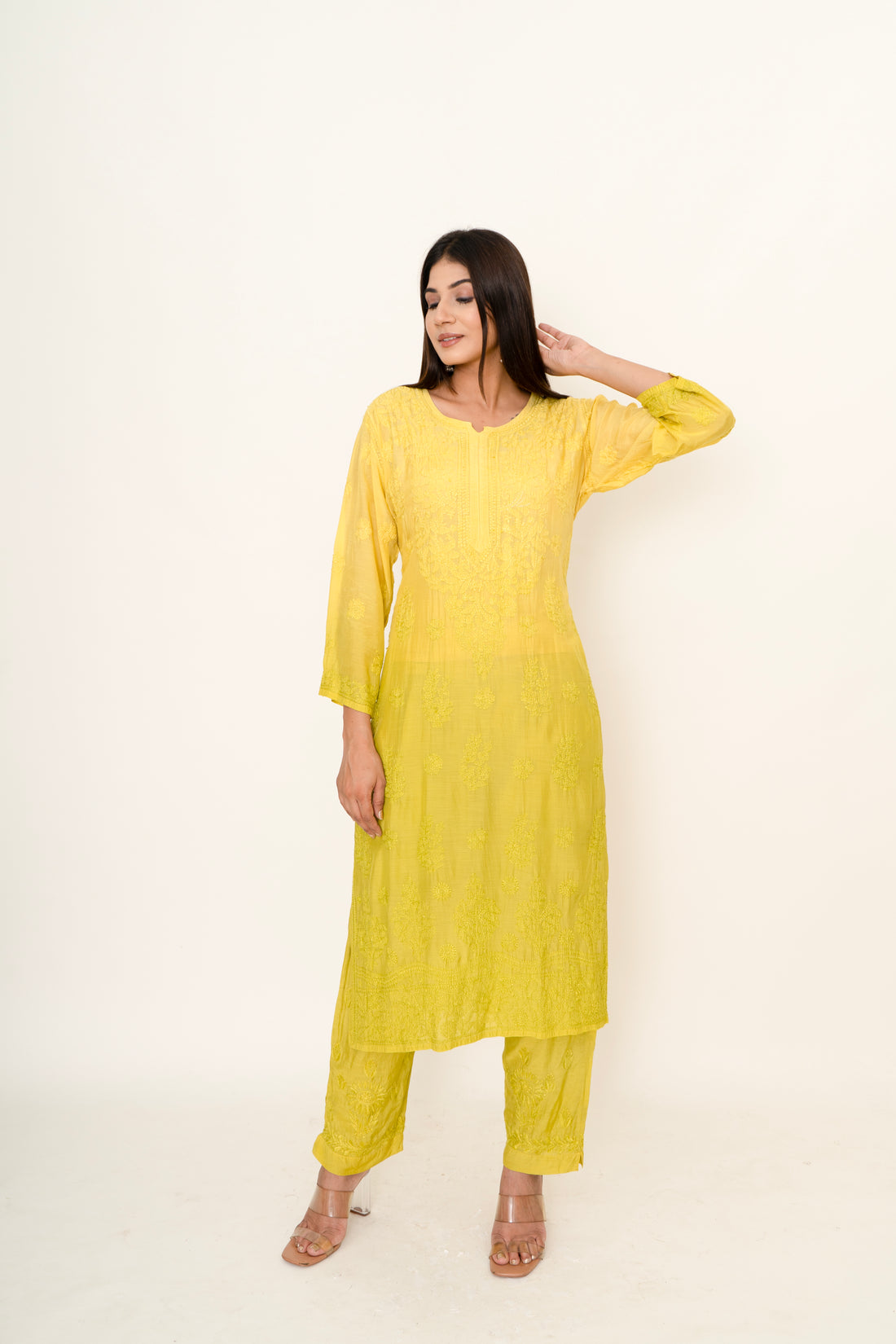 Yellow chikankari co-ord set