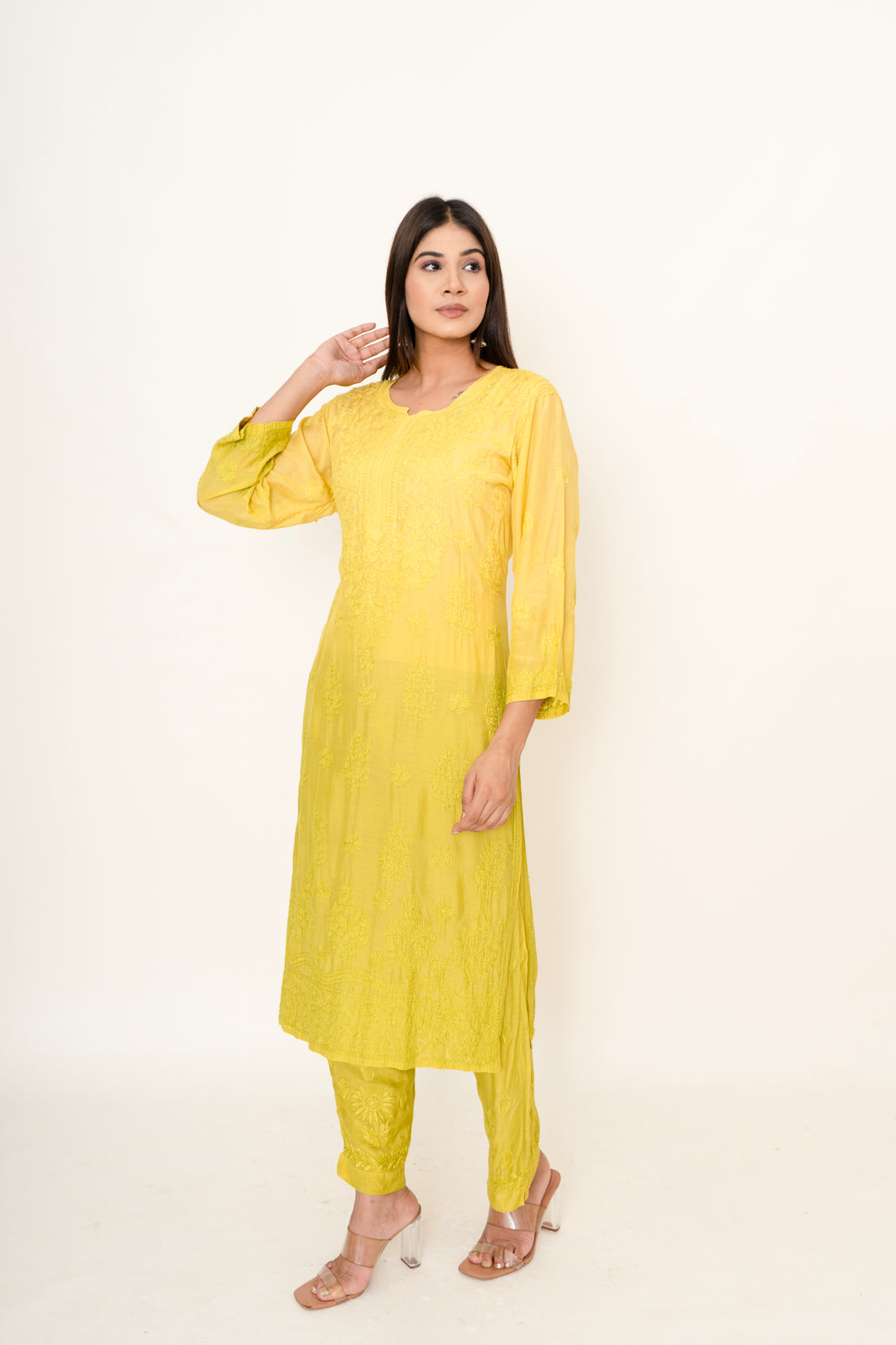 Yellow chikankari co-ord set