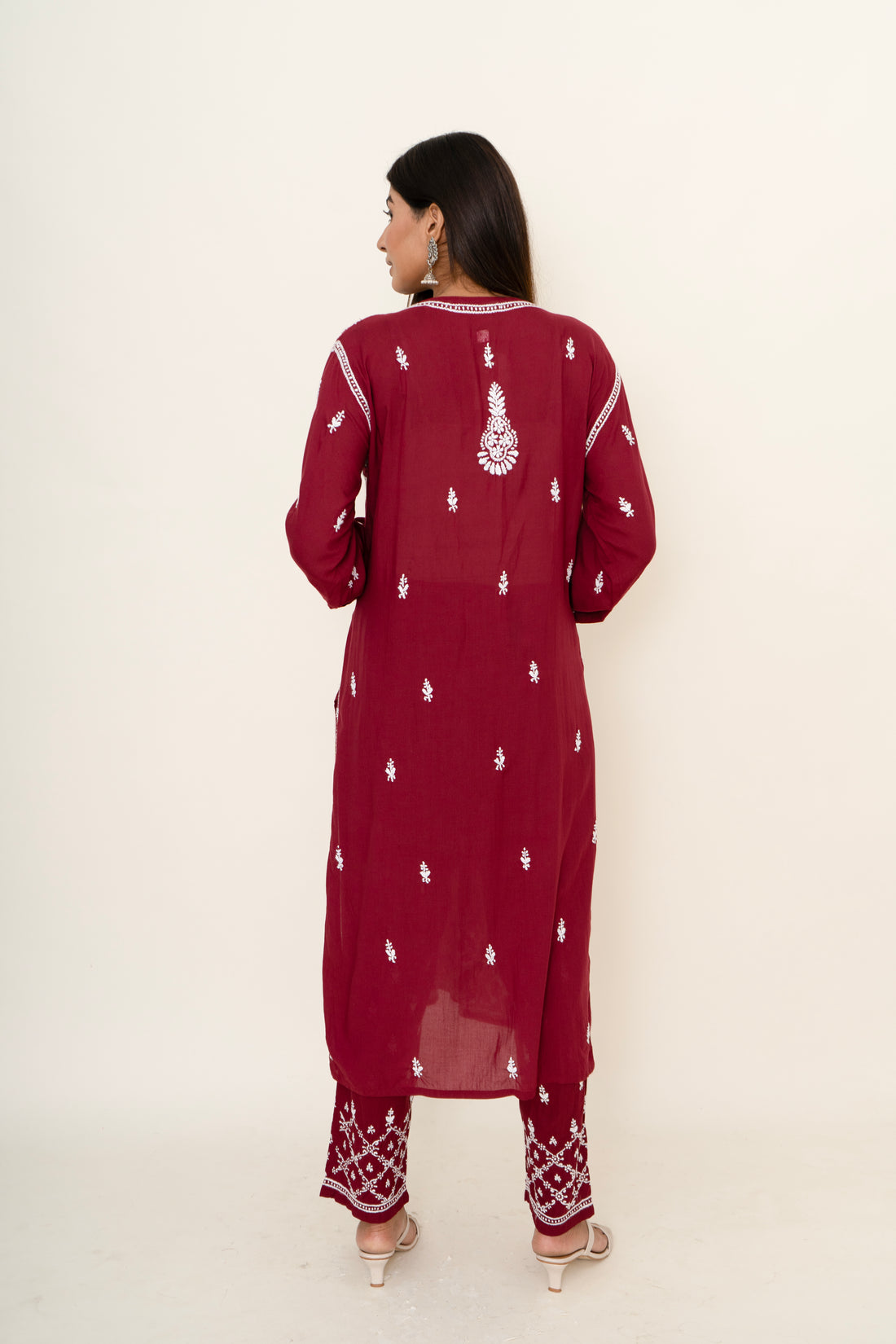 Maroon chikankari co-ord set